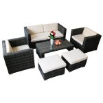 6 pcs Outdoor Rattan Sofa Set Sectional Furniture
