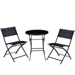 Outdoor Patio 3 Pieces Folding Round Table and Chair Suit Set