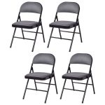 Set of 4 Fabric Upholstered Padded Seat Folding Chairs