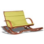 Outdoor 2 Persons Rocking Wooden Lounge Chair with Cushion