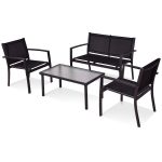 4 pcs Patio Steel Frame Coffee Table Furniture Set