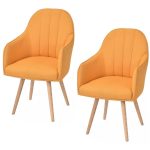 Set of 2 Yellow Accent Dining Chairs with Wood Legs