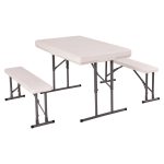 White Outdoor Picnic Folding Table and Bench Set