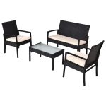 4 PCS Outdoor Patio Furniture Set Table Chair Sofa Cushioned Seat Garden