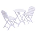 3 pcs Outdoor White Folding Wood Table and Chair Set