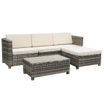 5 pcs Outdoor Cushioned Rattan Sofa Furniture Set