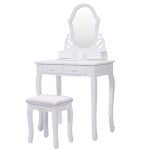 White Vanity Makeup Dressing Table with Mirror + 4 Drawers 29.5″ x 15.7″ x 53.1″