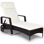 Outdoor Recliner Cushioned Chaise Lounge w/ Adjustable Wheels